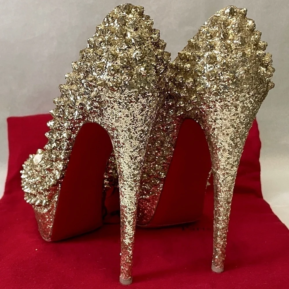 Christian Louboutin “Glitter Specchio” Lady Peep spikes.EU38 140mm 1” platform.